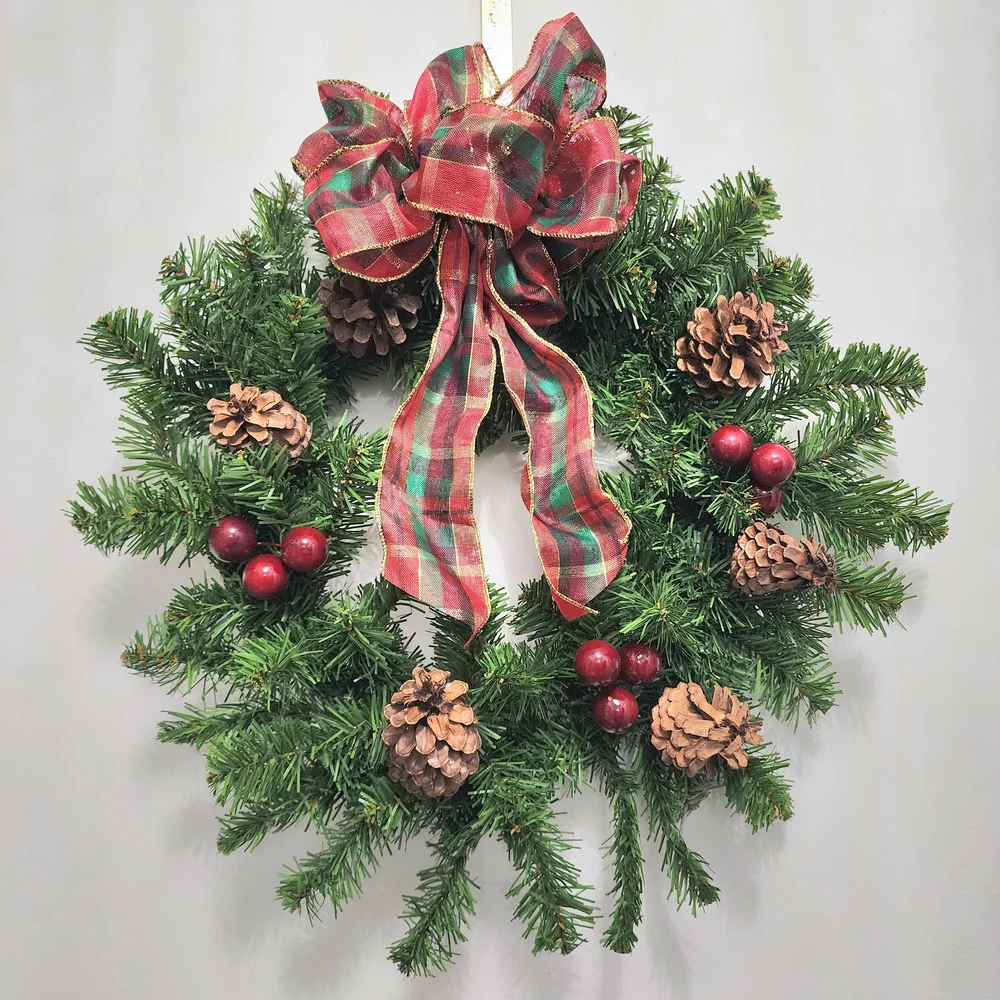 Kurt Adler 20 Inch Holiday Wreath with Pinecones, Berries And Bow